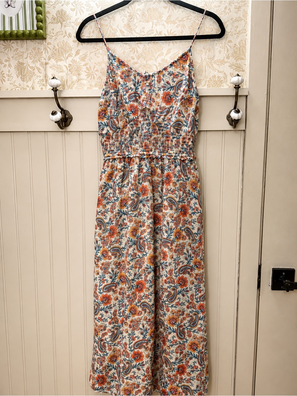 Patrons of Peace Cream Maxi Dress with Orange and Blue Paisley Print